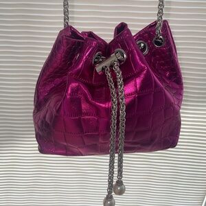 Pink Metalic Chain-Embellished Women's Crossbody Bag